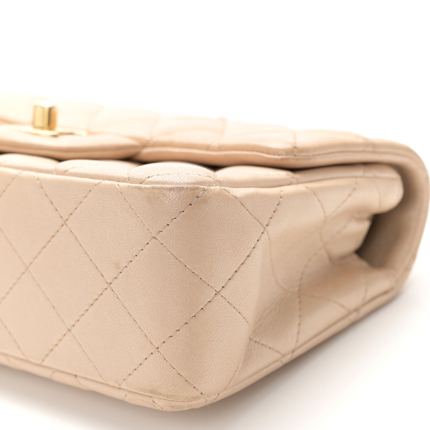 Metallic Lambskin Quilted Mini Rectangular Flap Gold