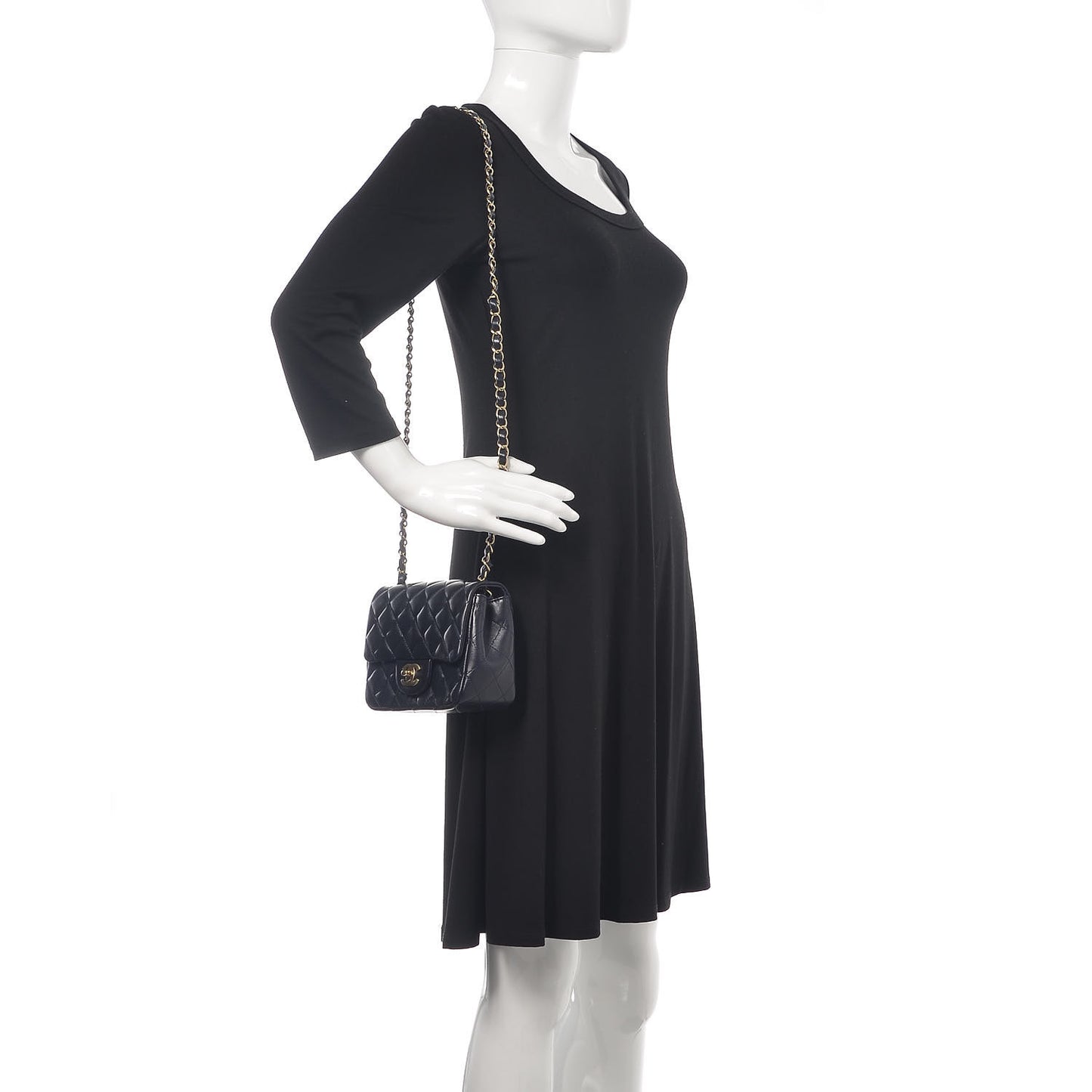 Lambskin Quilted Mini Square Flap Navy Blue