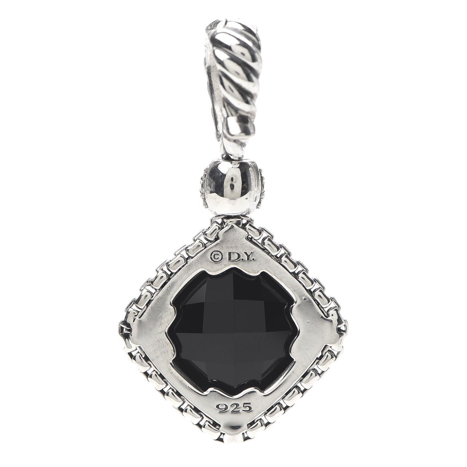 David Yurman Sterling Silver Diamond Black Onyx 14mm Cushion On Point Pendant 3 of 3