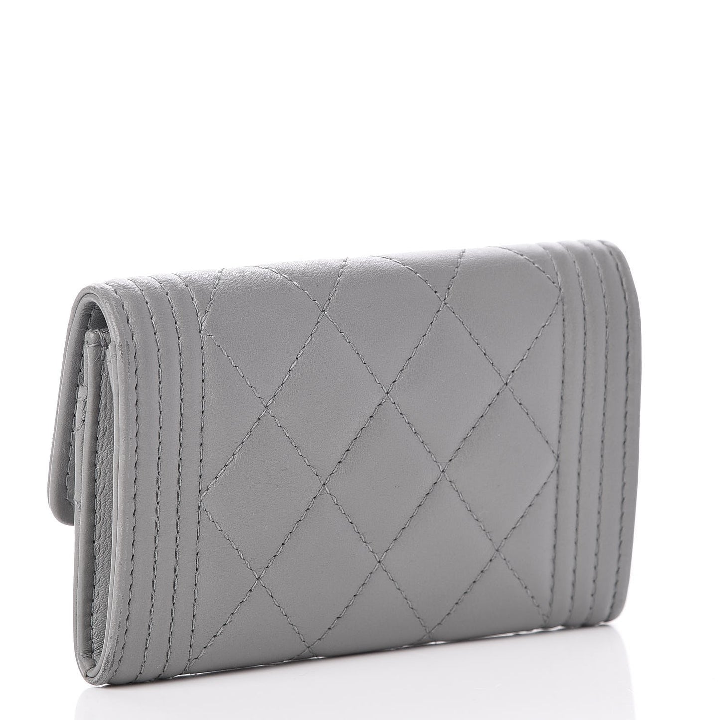 Lambskin Quilted Boy Card Holder Wallet Grey