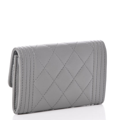 Chanel Lambskin Quilted Boy Card Holder Wallet Grey 3 of 11