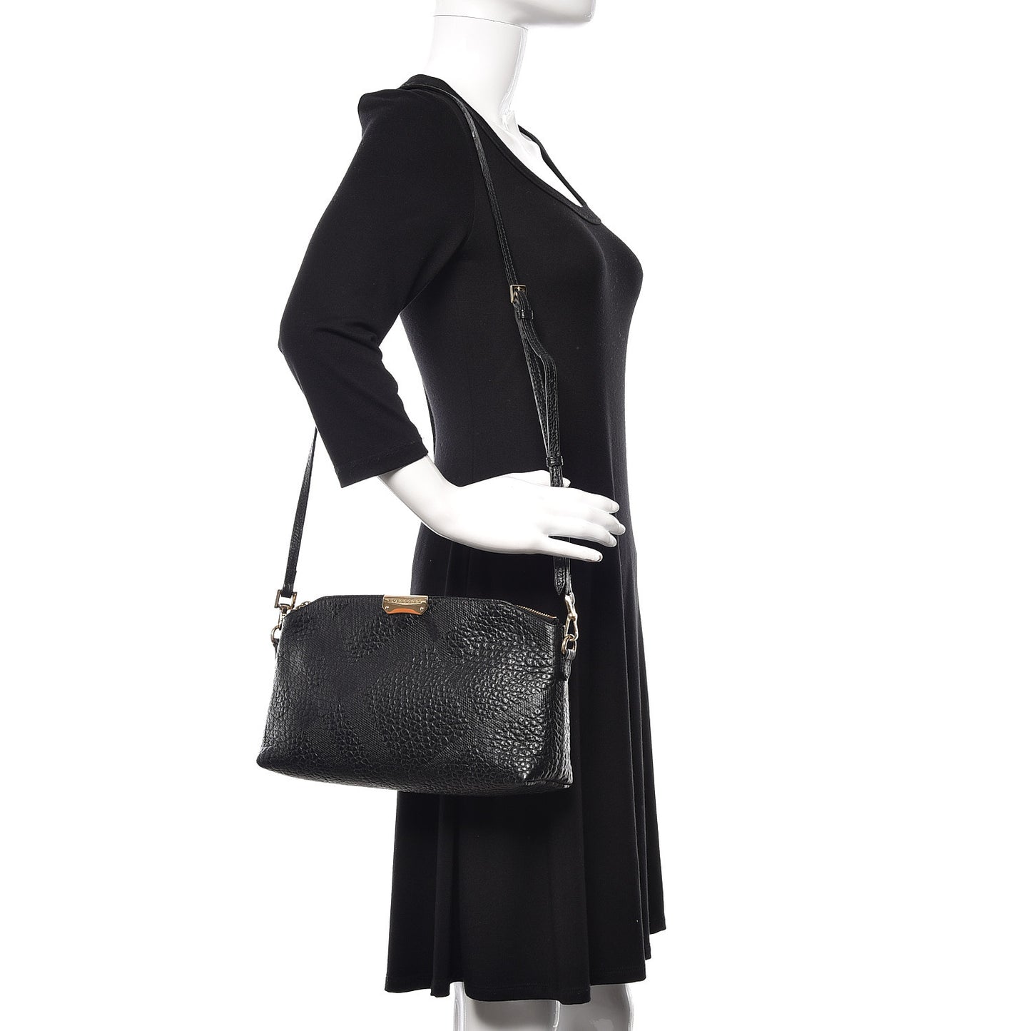Signature Grain Calfskin Check Embossed Small Chichester Crossbody Clutch Bag Black