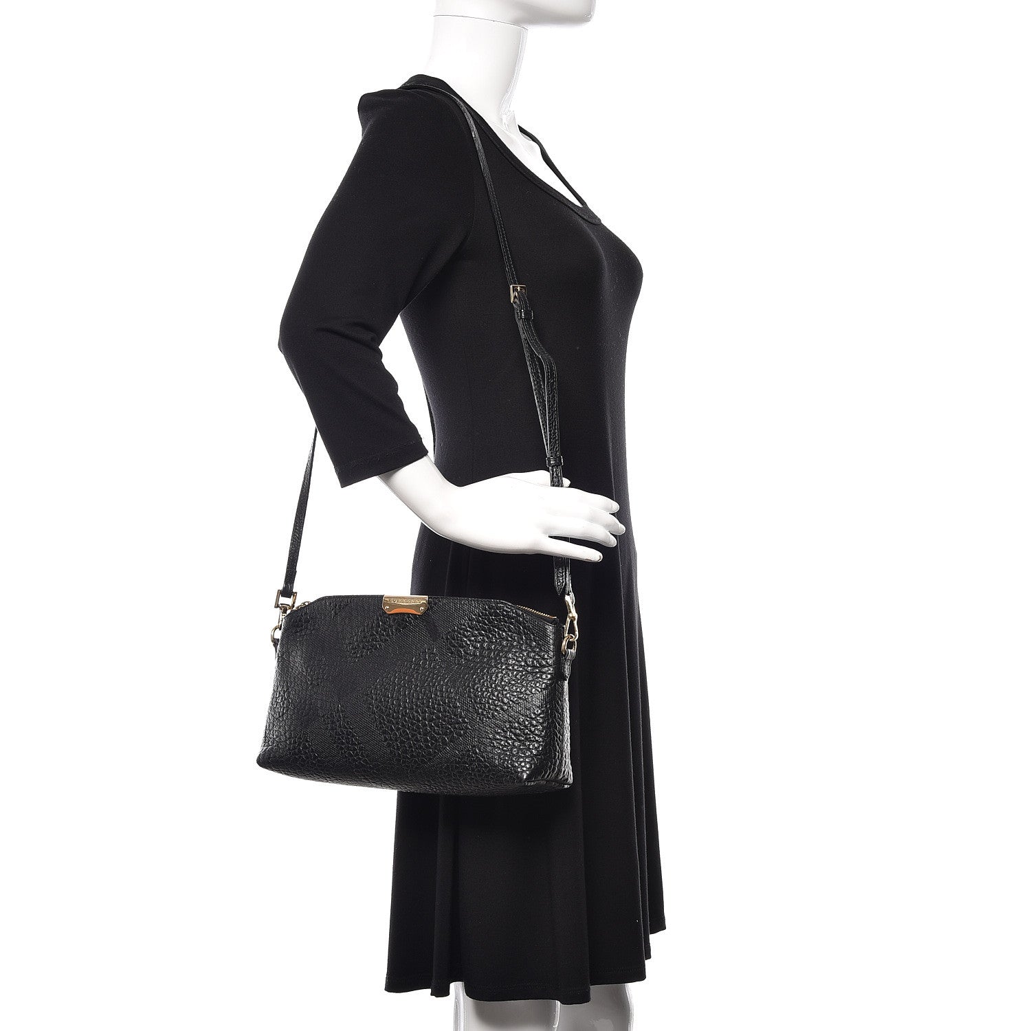 Burberry Signature Grain Calfskin Check Embossed Small Chichester Crossbody Clutch Bag Black 2 of 11
