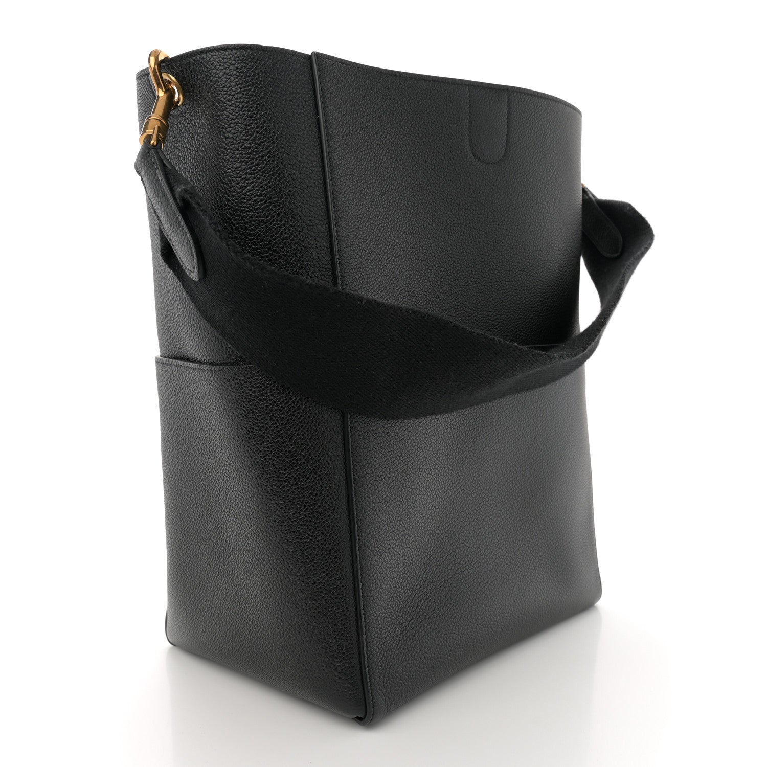 Celine Soft Grained Calfskin Sangle Bucket Bag Black 3 of 9