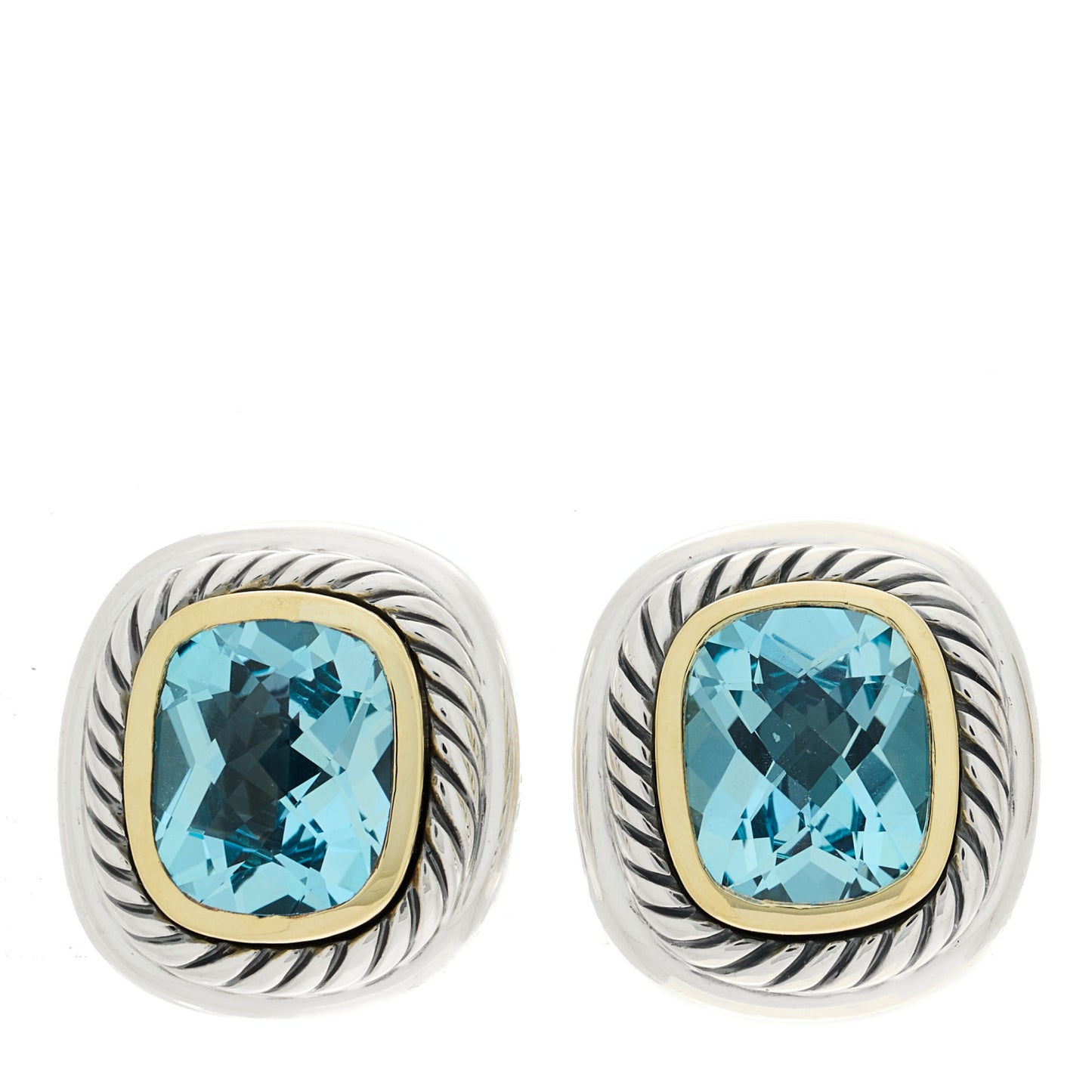 Sterling Silver 14K Yellow Gold Blue Topaz Albion Earrings