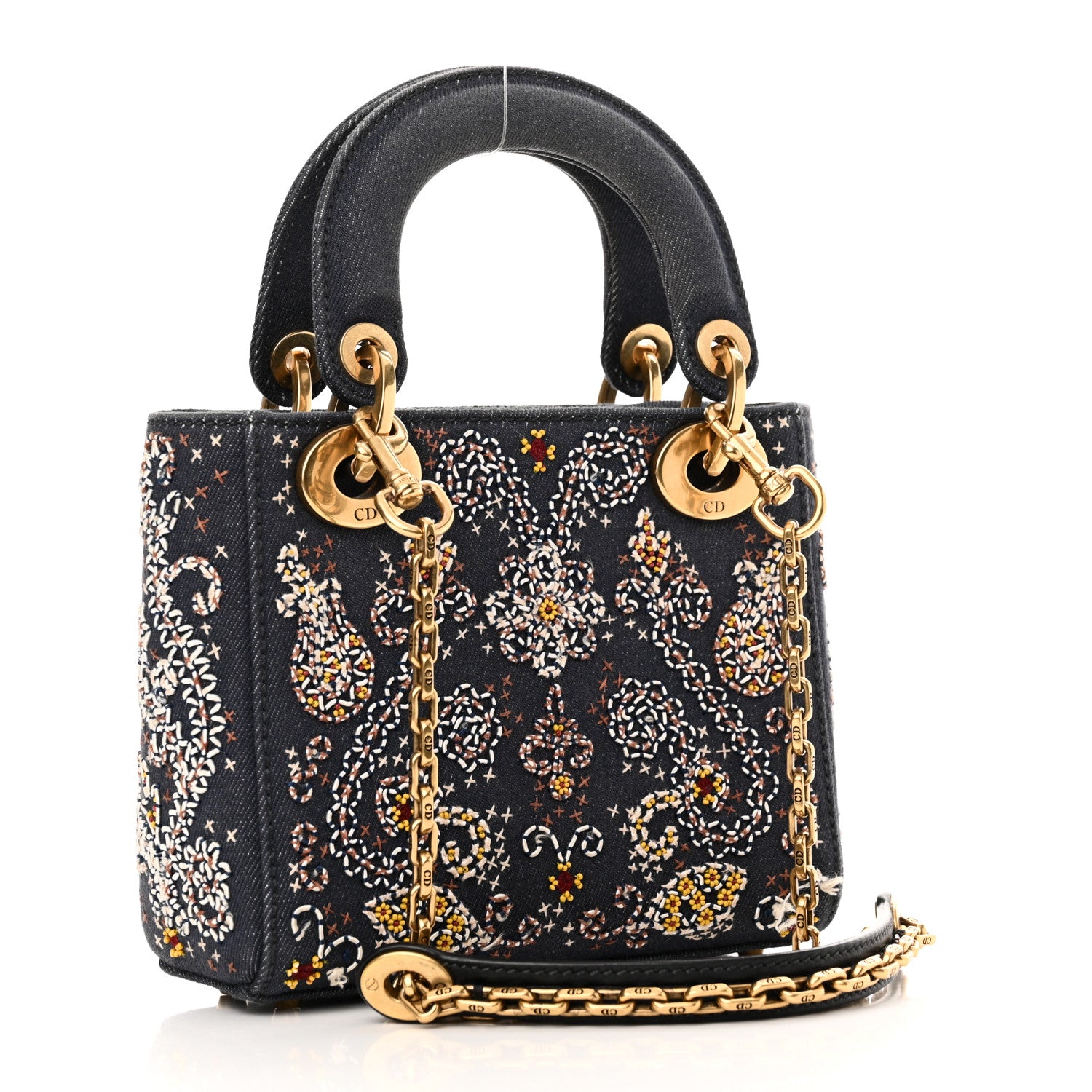 Christian Dior Denim Embroidered Beaded Mini Lady Dior Blue Multicolor 3 of 9