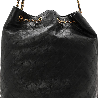 Chanel Grained Calfskin Quilted Drawstring Bucket Bag Black 10 of 13