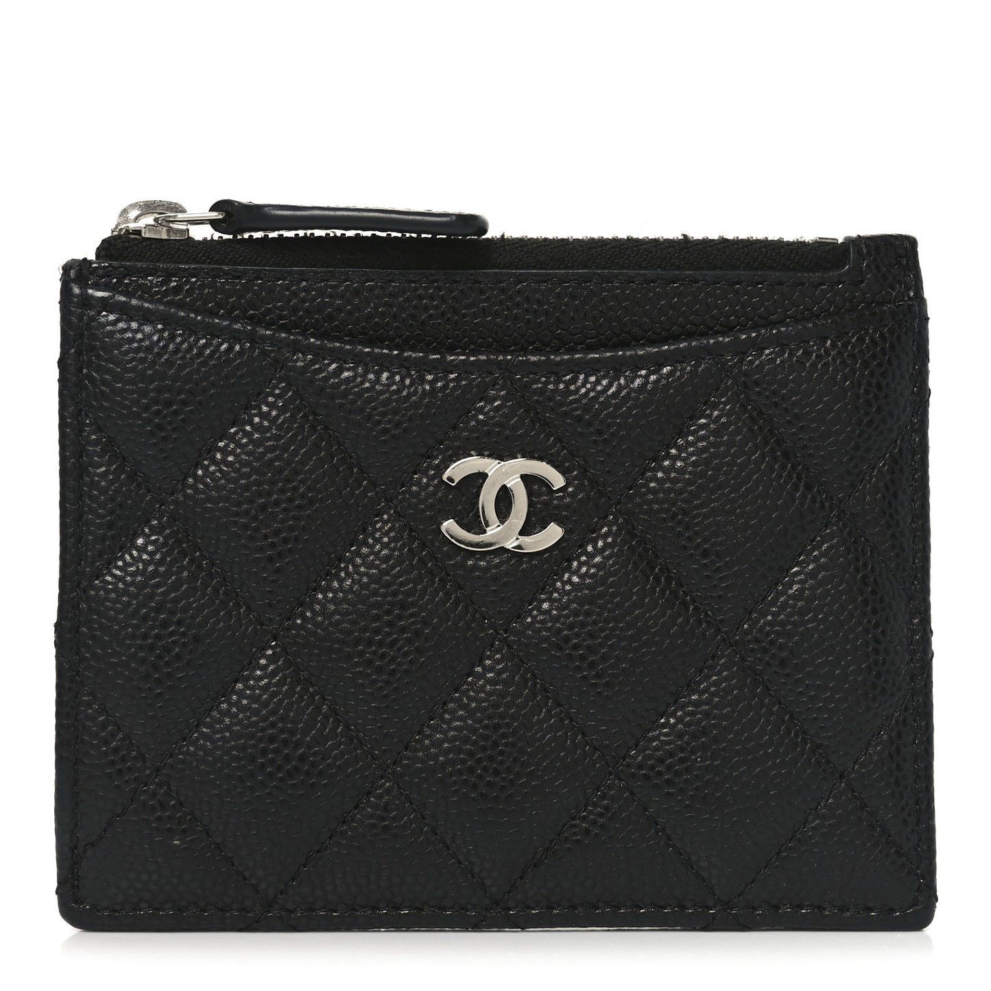 Caviar Quilted CC Zip Card Holder Black