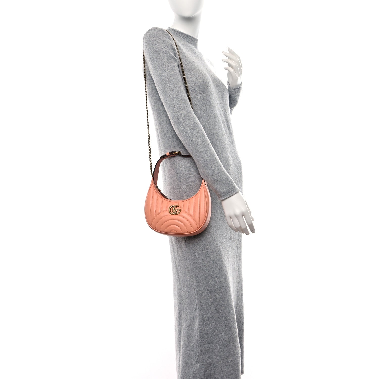 Gucci Calfskin Vertical Ring Matelasse Mini GG Marmont Half Moon Hobo Peachy Chic 2 of 8