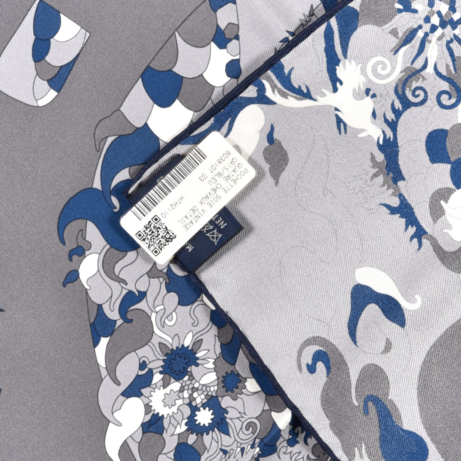 Hermes Silk Vintage Quatre Chevaux Detail Scarf 45 Gris Bleu 4 of 4