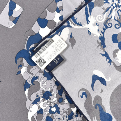 Hermes Silk Vintage Quatre Chevaux Detail Scarf 45 Gris Bleu 4 of 4