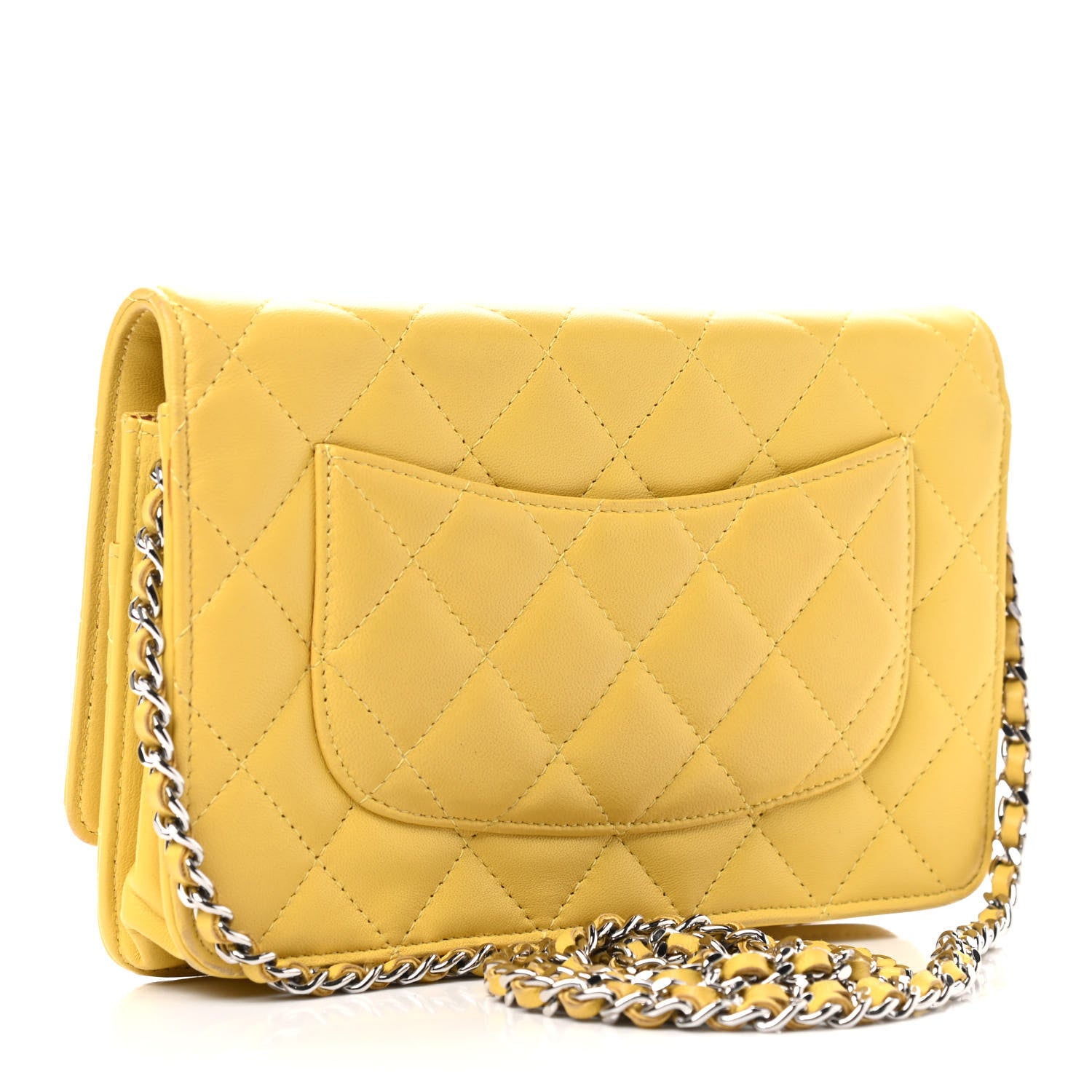 Chanel Lambskin Quilted Wallet on Chain WOC Yellow 3 of 10
