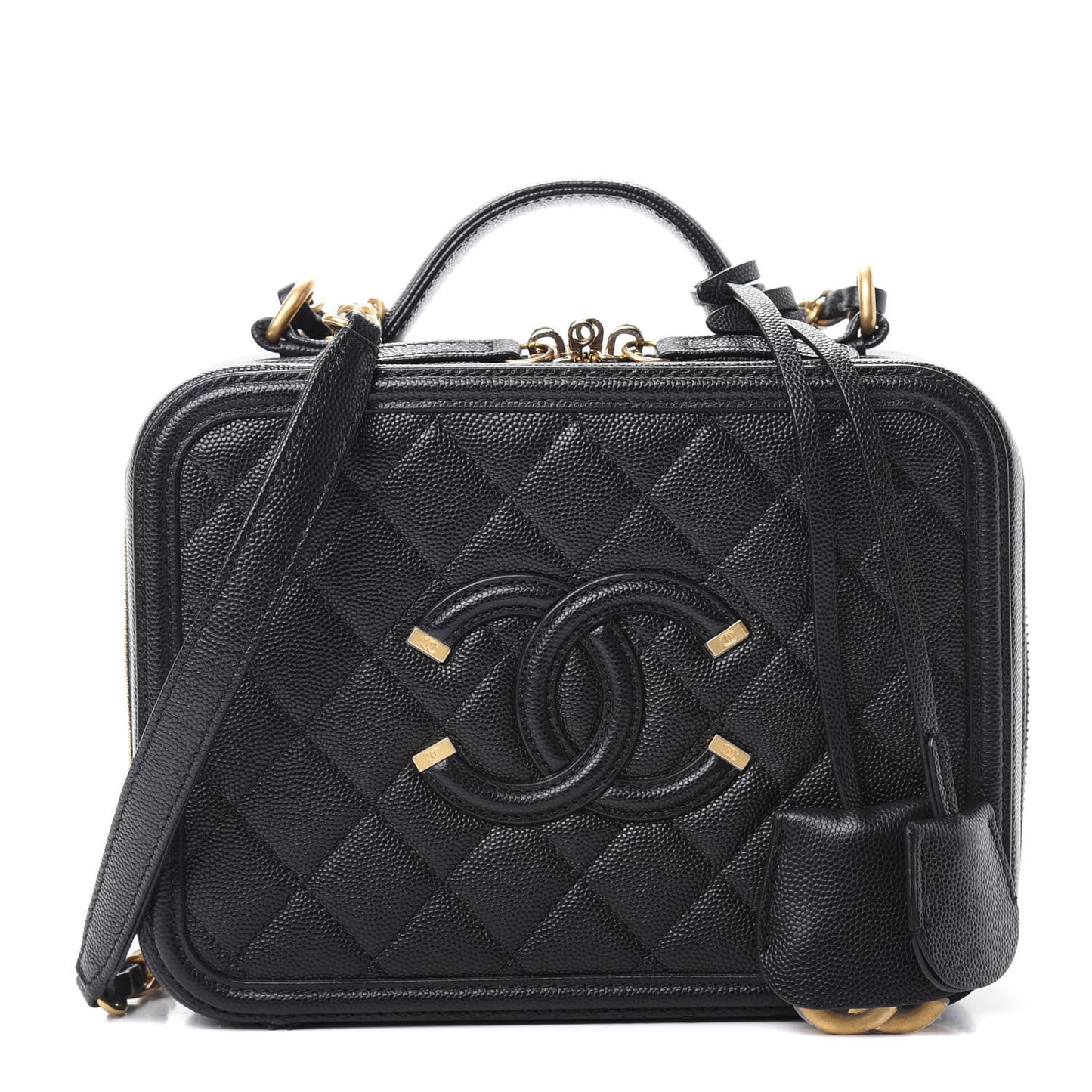 Caviar Quilted Medium CC Filigree Vanity Case Black