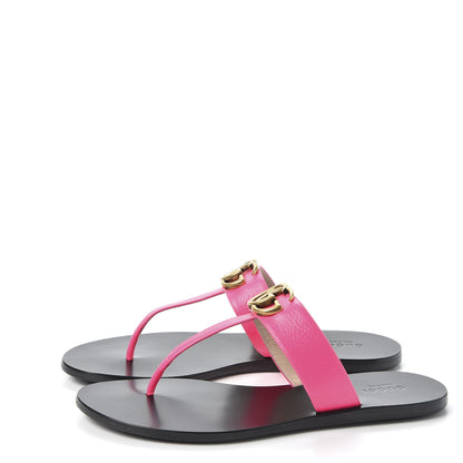Gucci Calfskin GG Marmont Thong Sandals 38.5 Fuxia Fluo 2 of 10