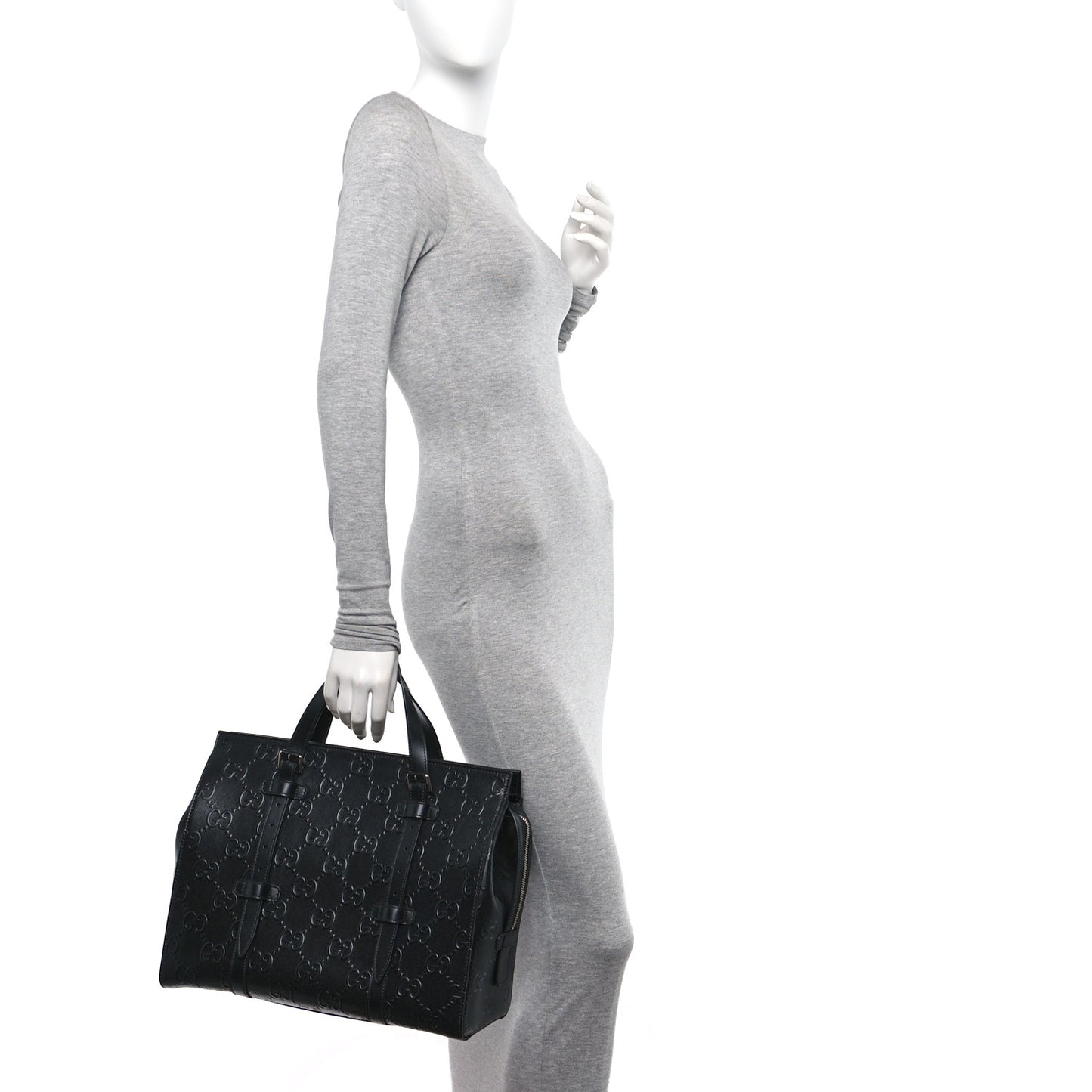 Calfskin GG Tennis Embossed Tote Bag Black