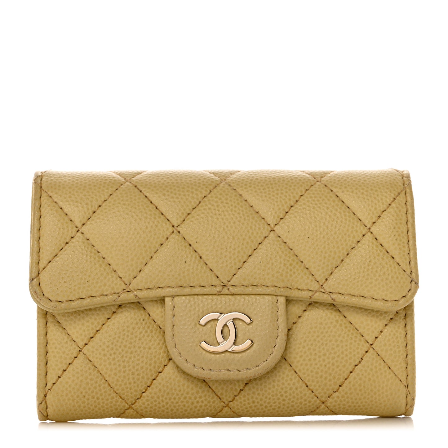 Caviar Quilted Flap Card Holder Wallet Yellow