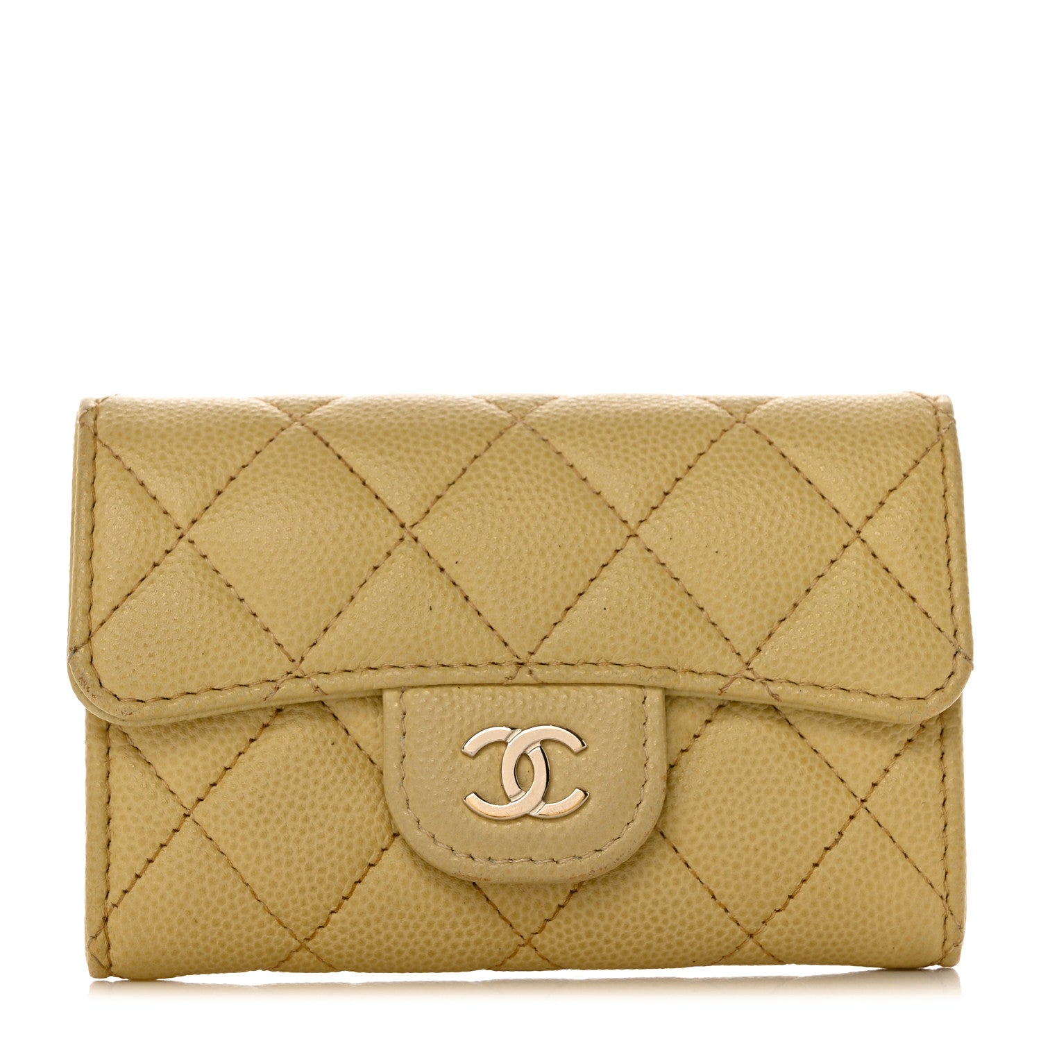 Chanel Caviar Quilted Flap Card Holder Wallet Yellow 1 of 9