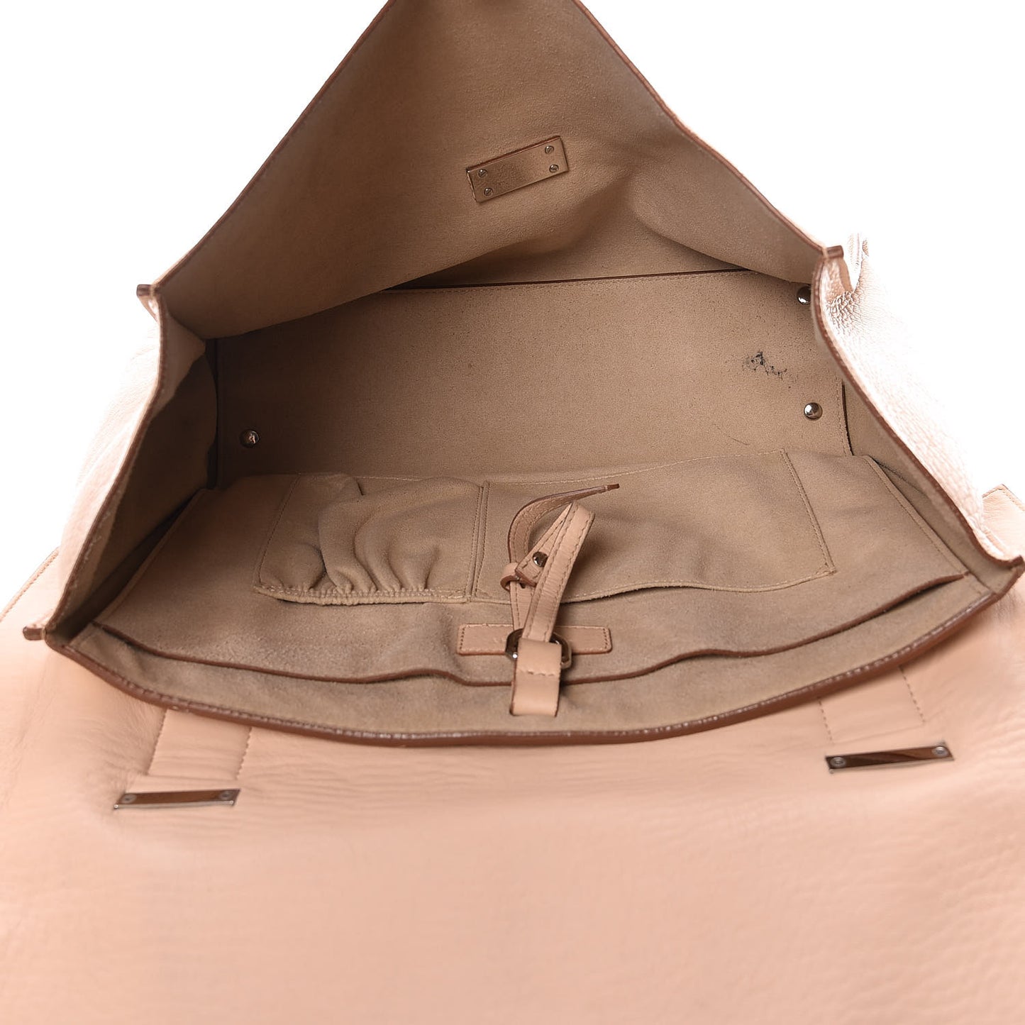 Grained Calfskin Medium Shark Lock Satchel Nude