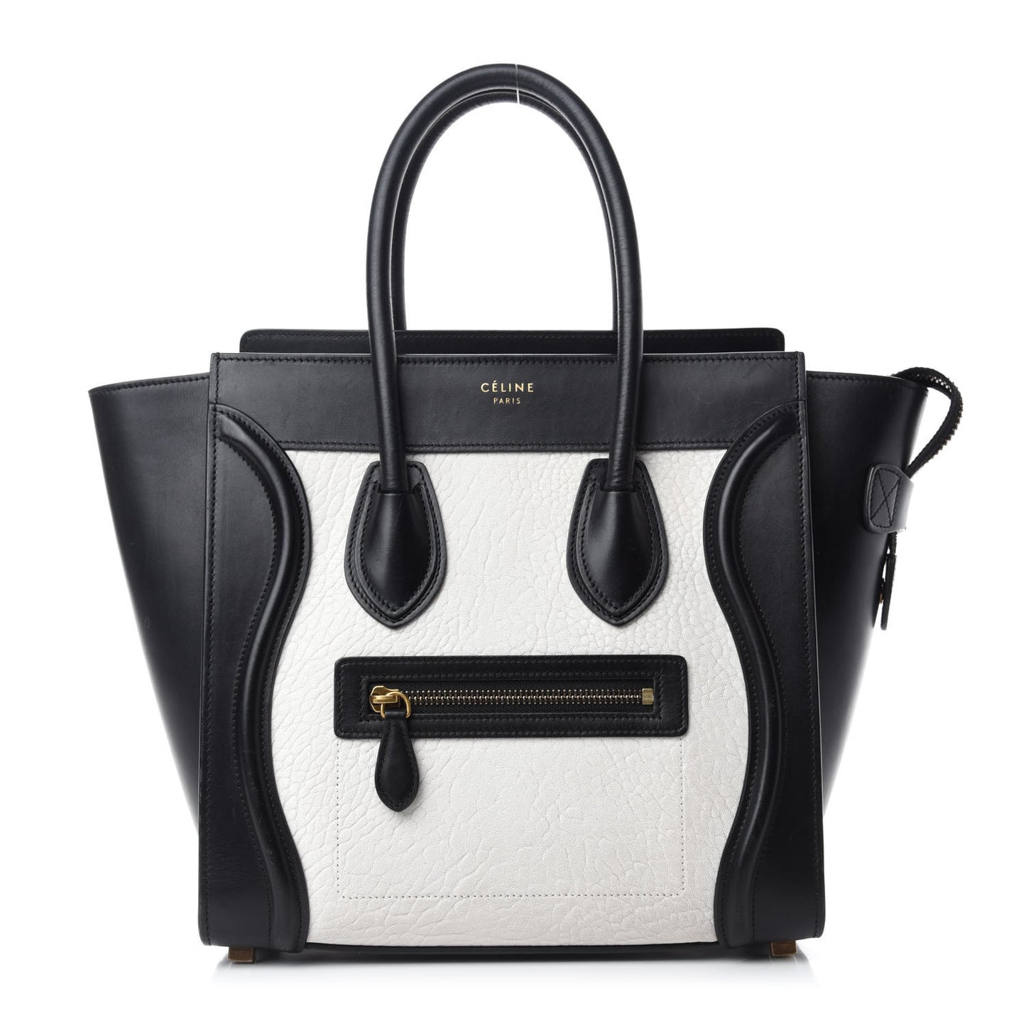 Shrunken Lambskin Micro Bi-Color Luggage Black White