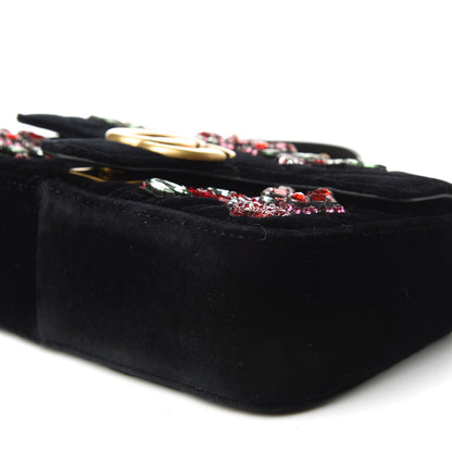Gucci Velvet Matelasse Embroidered Mini GG Marmont Shoulder Bag Black 8 of 10
