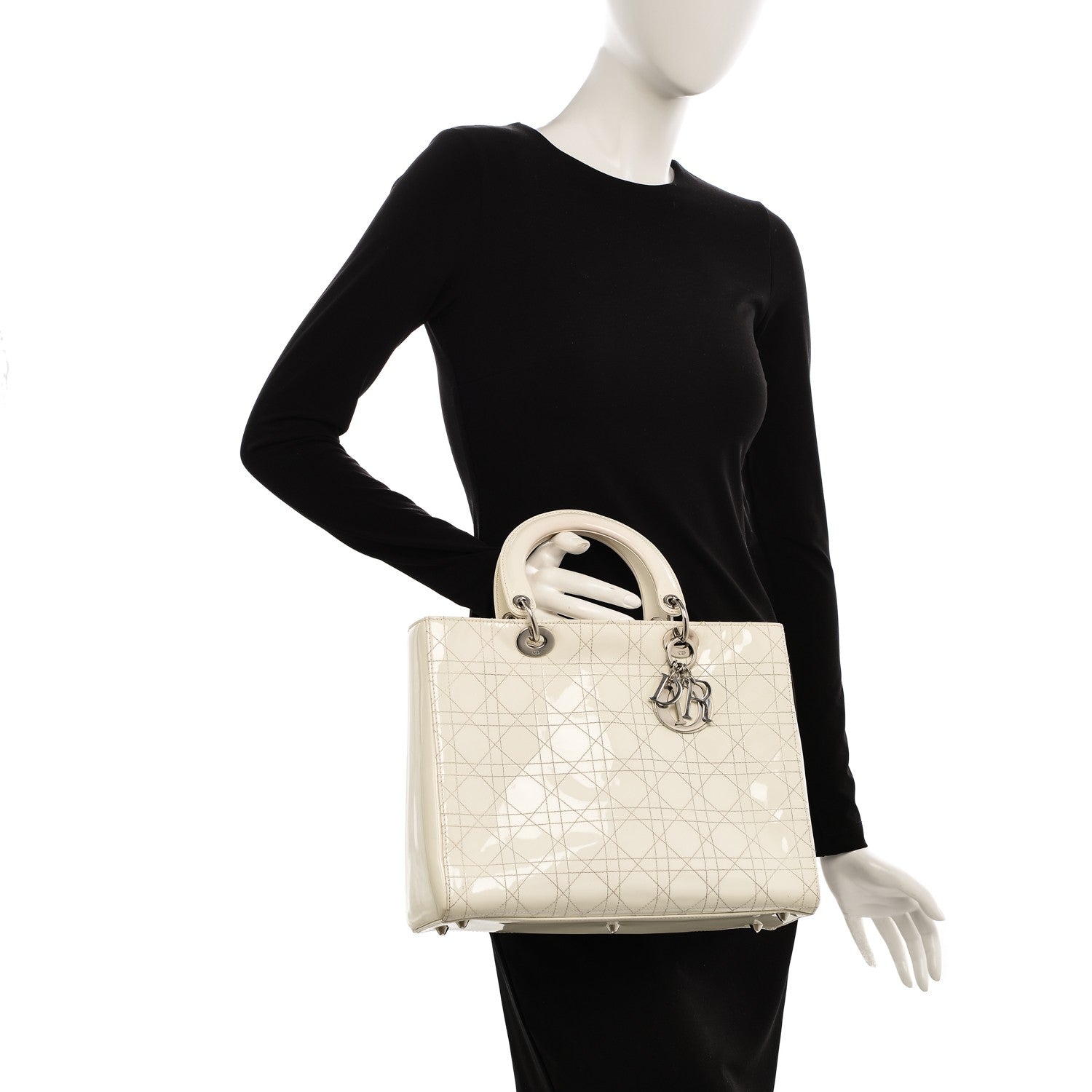 Christian Dior Patent Cannage Large Lady Dior White 2 of 9