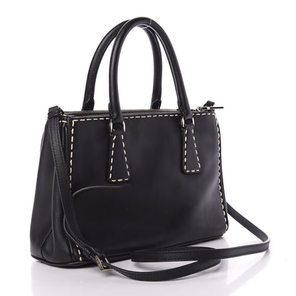 Prada City Calf Mini Hand Stitched Galleria Double Zip Tote Black 4 of 11