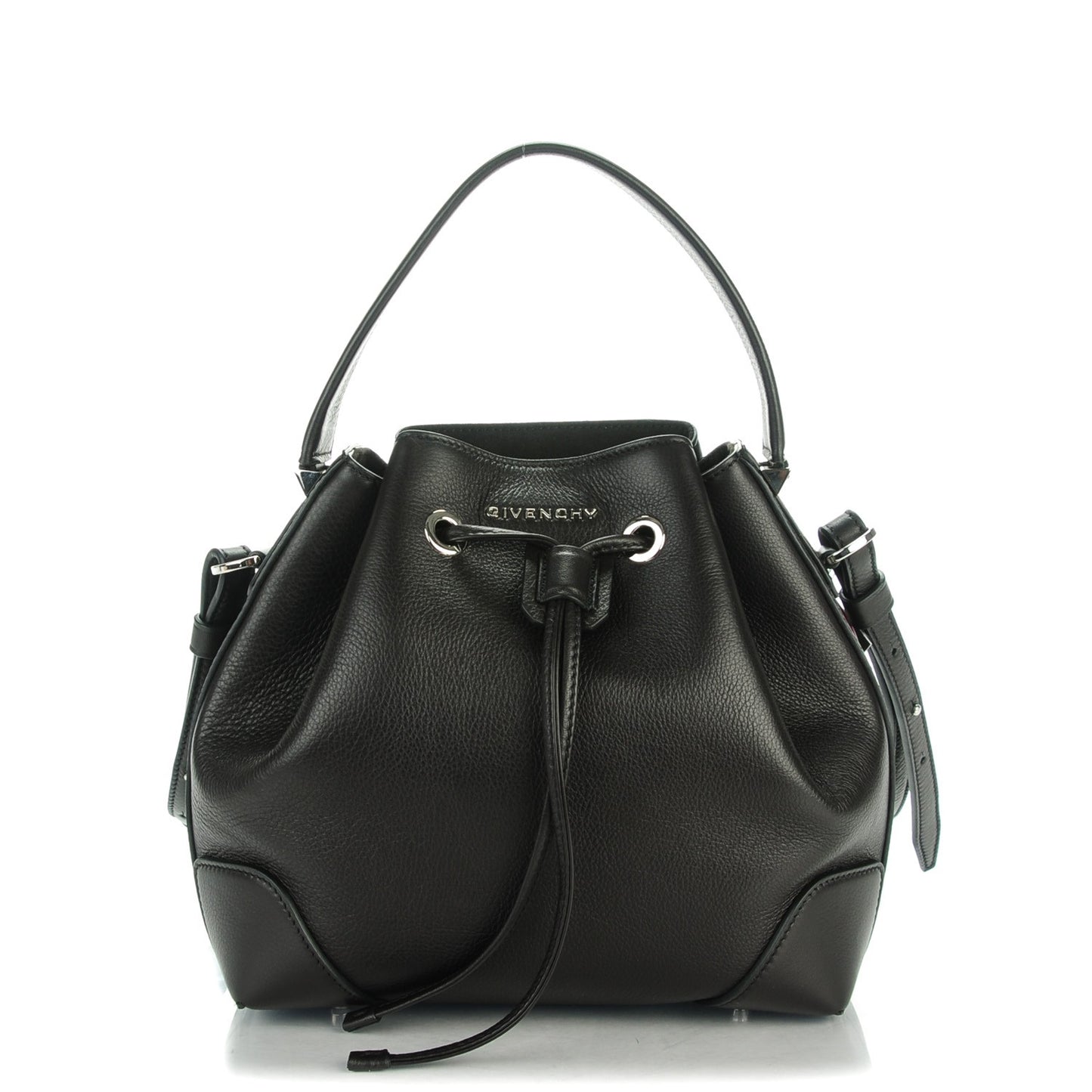 Calfskin Small Lucrezia Drawstring Bucket Bag Black
