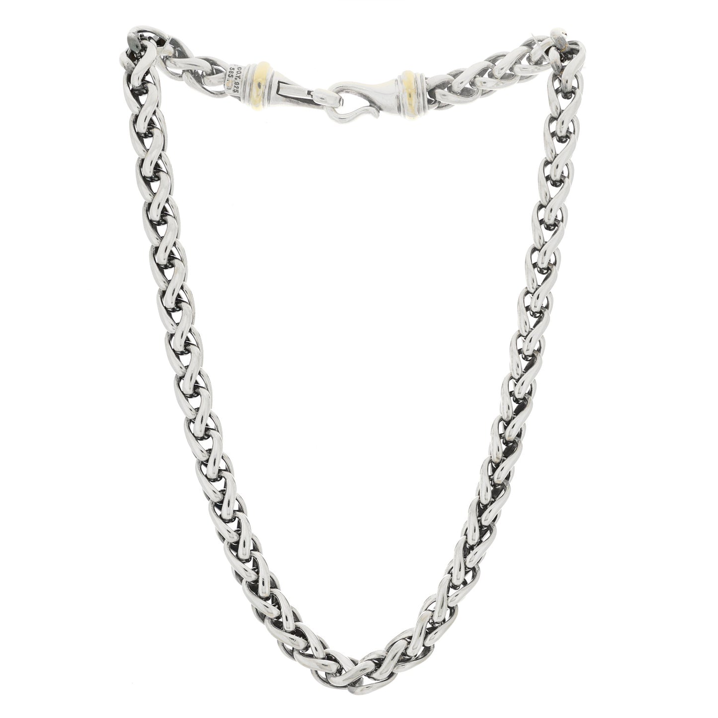 Sterling Silver 14K Yellow Gold 8mm Wheat Chain Necklace