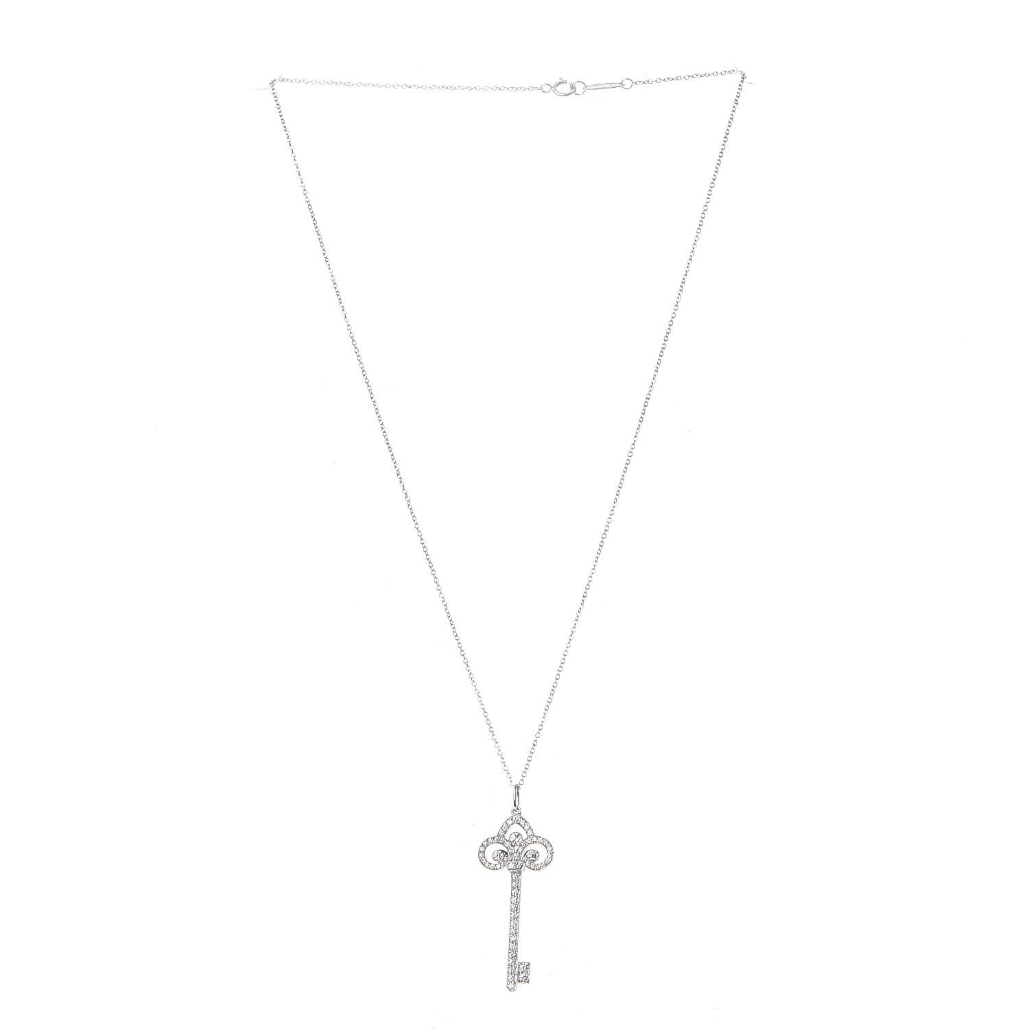 Tiffany Platinum Diamond .41ct Fleur De Lis Key Pendant Necklace 3 of 8