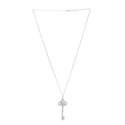 Tiffany Platinum Diamond .41ct Fleur De Lis Key Pendant Necklace 3 of 8
