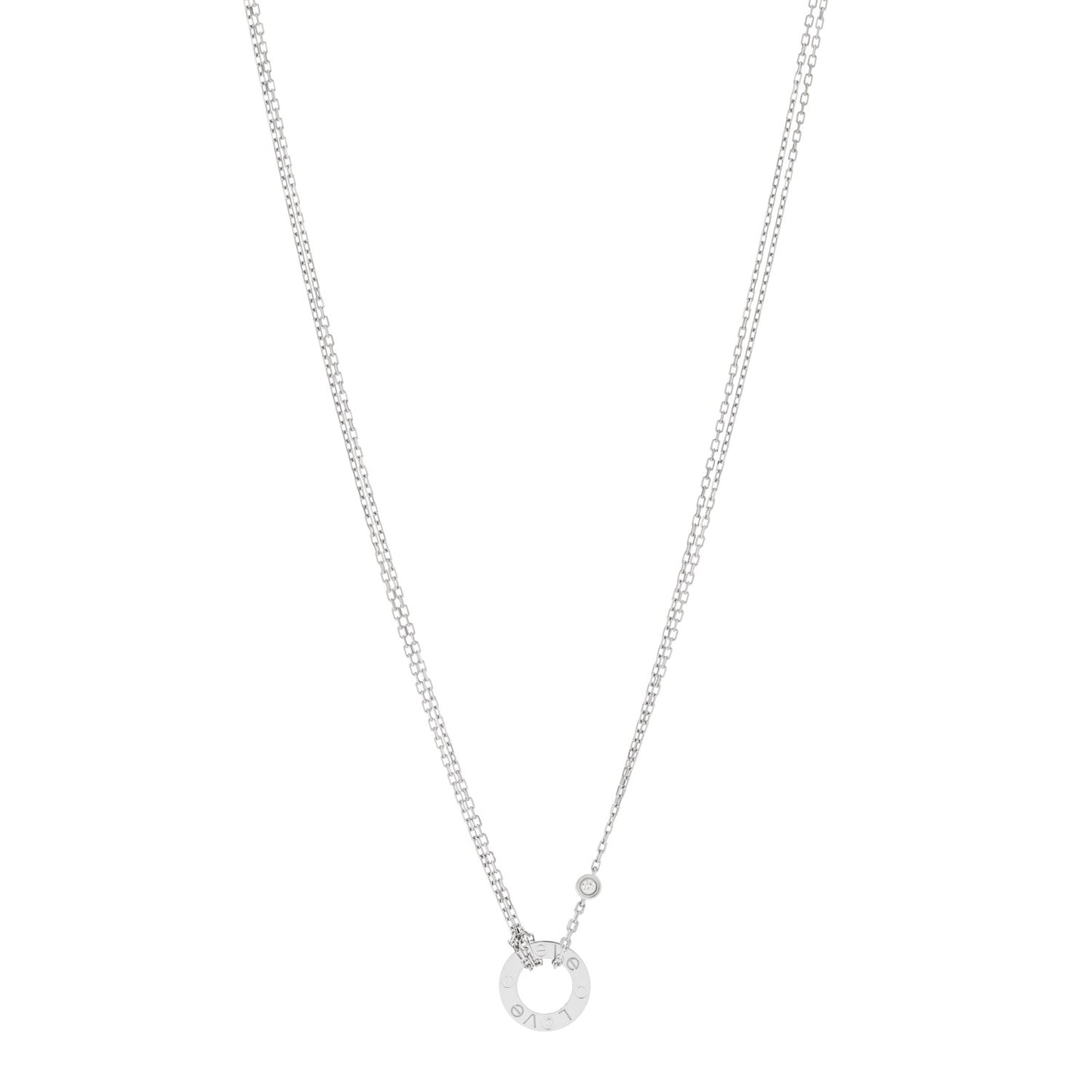 18K White Gold 2 Diamond LOVE Necklace