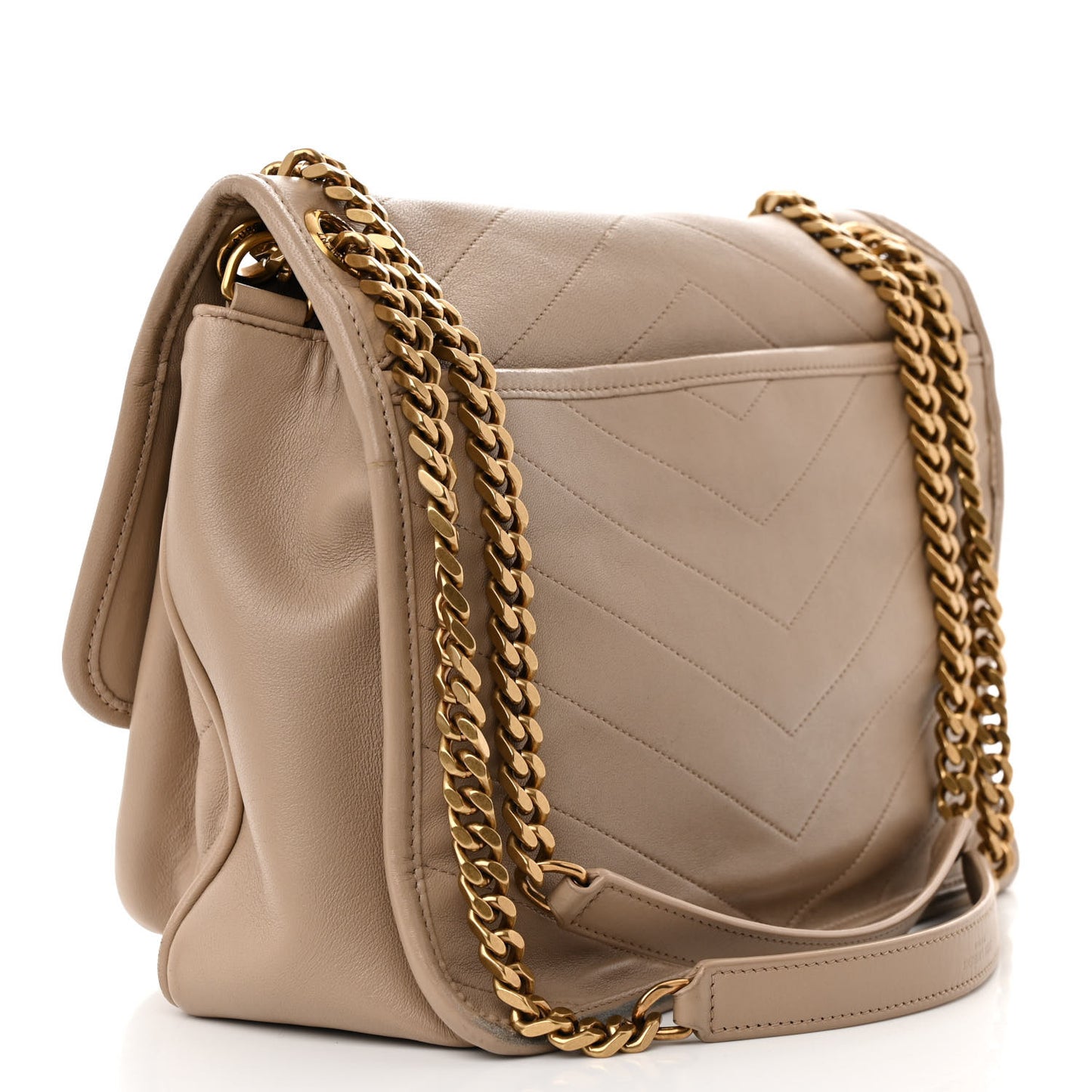 Lambskin Matelasse Monogram Medium Niki Chain Satchel  Dark Beige
