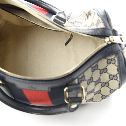 Gucci Monogram Selleria Calfskin Vintage Web Medium Boston Beige Blue 5 of 11