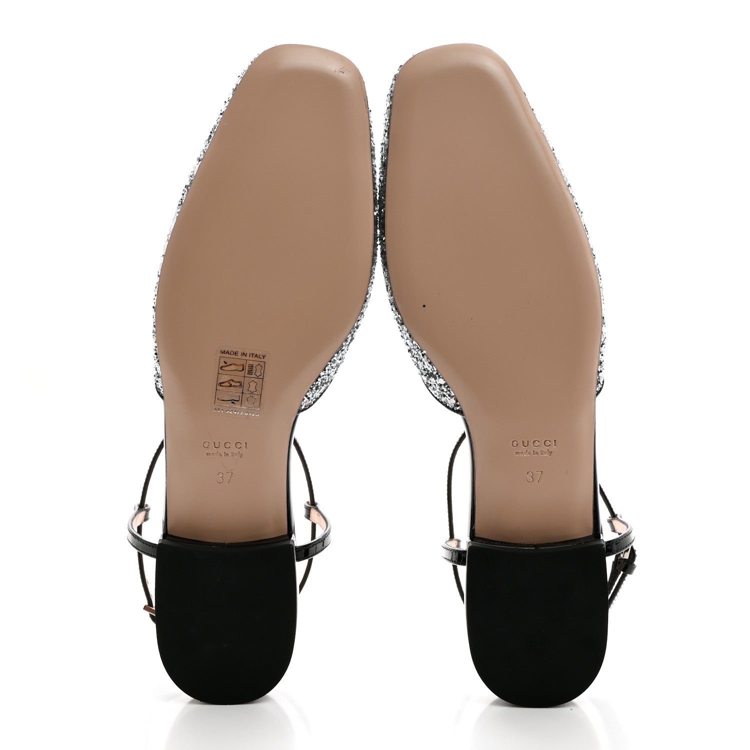 Gucci Calfskin Glitter Double G Slingback Flats 37 Silver Black 5 of 8