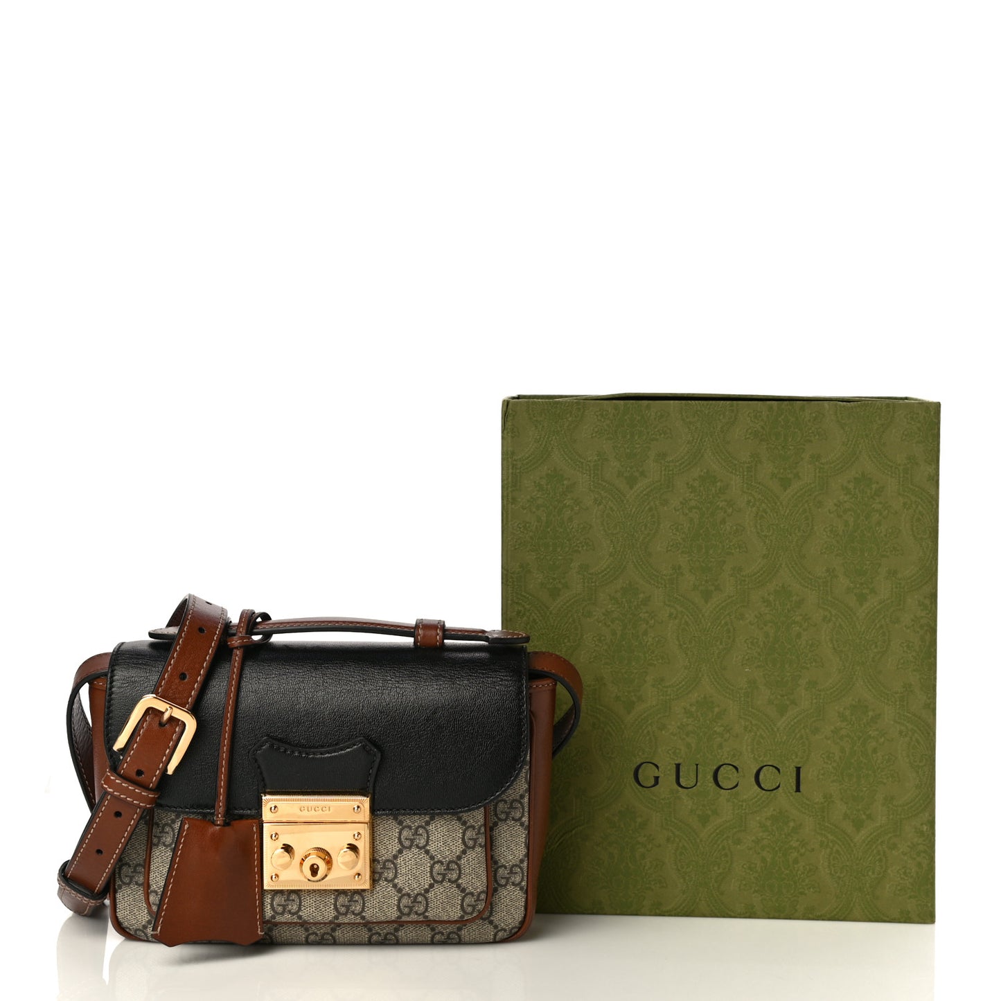 GG Supreme Monogram New Sakai Lux Calfskin Mini Padlock Flap Pocket Shoulder Bag Beige Ebony Black Cuir