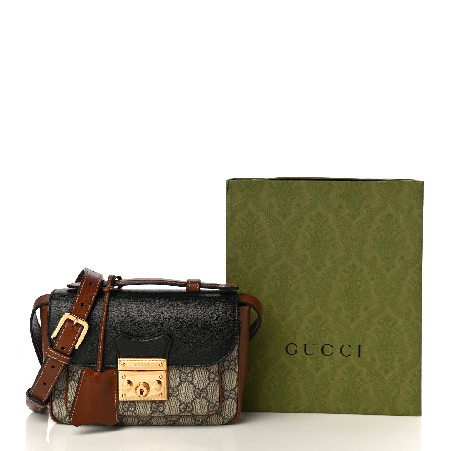 Gucci GG Supreme Monogram New Sakai Lux Calfskin Mini Padlock Flap Pocket Shoulder Bag Beige Ebony Black Cuir 16 of 16