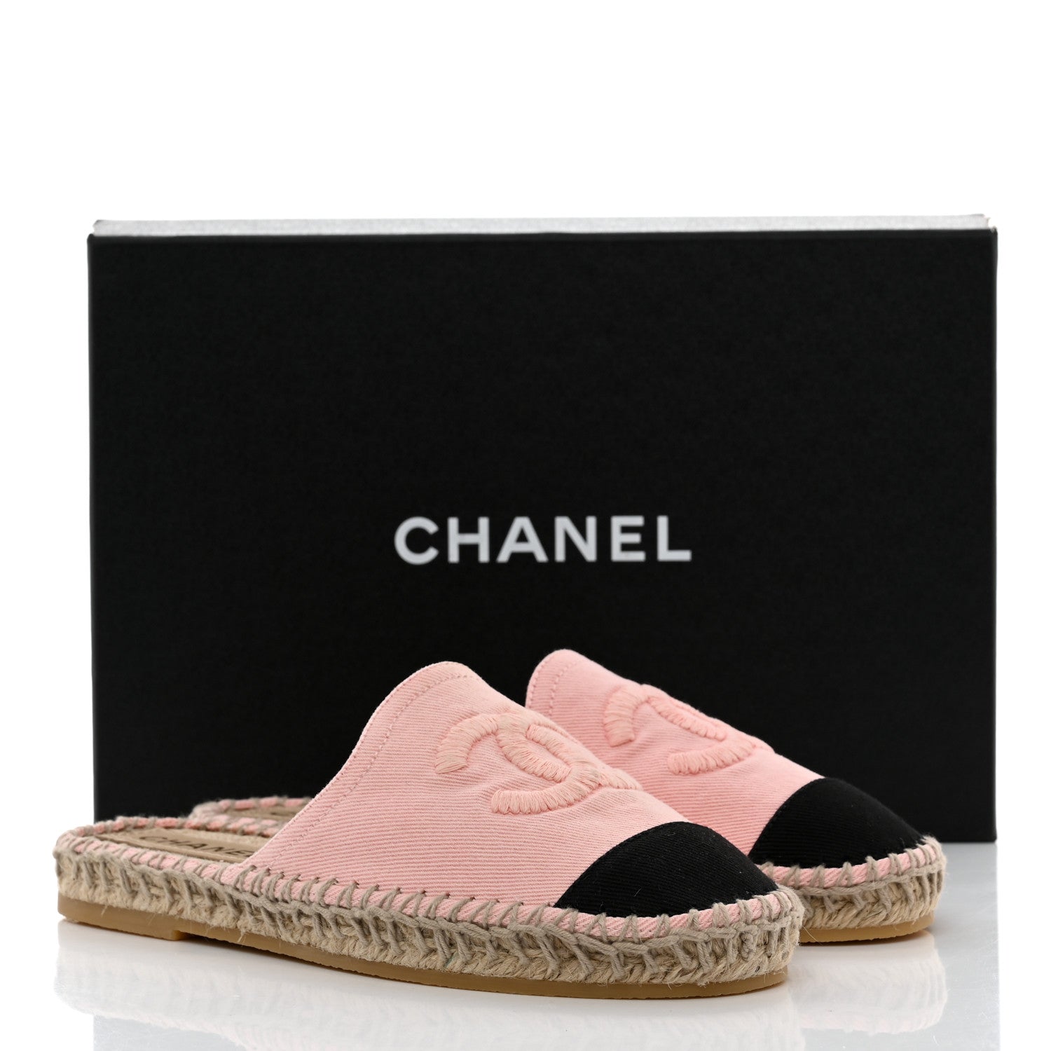 Chanel Denim CC Espadrille Mules 35 Pink Black 10 of 10