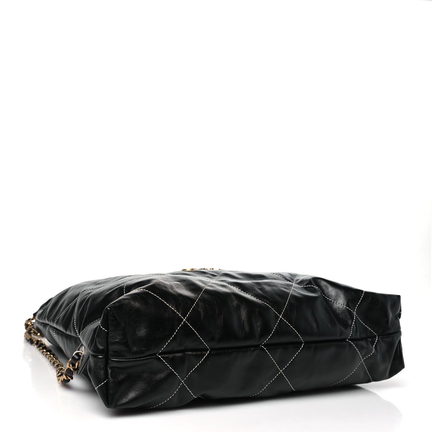 Shiny Calfskin Stitched Quilted Chanel 22 Backpack Black