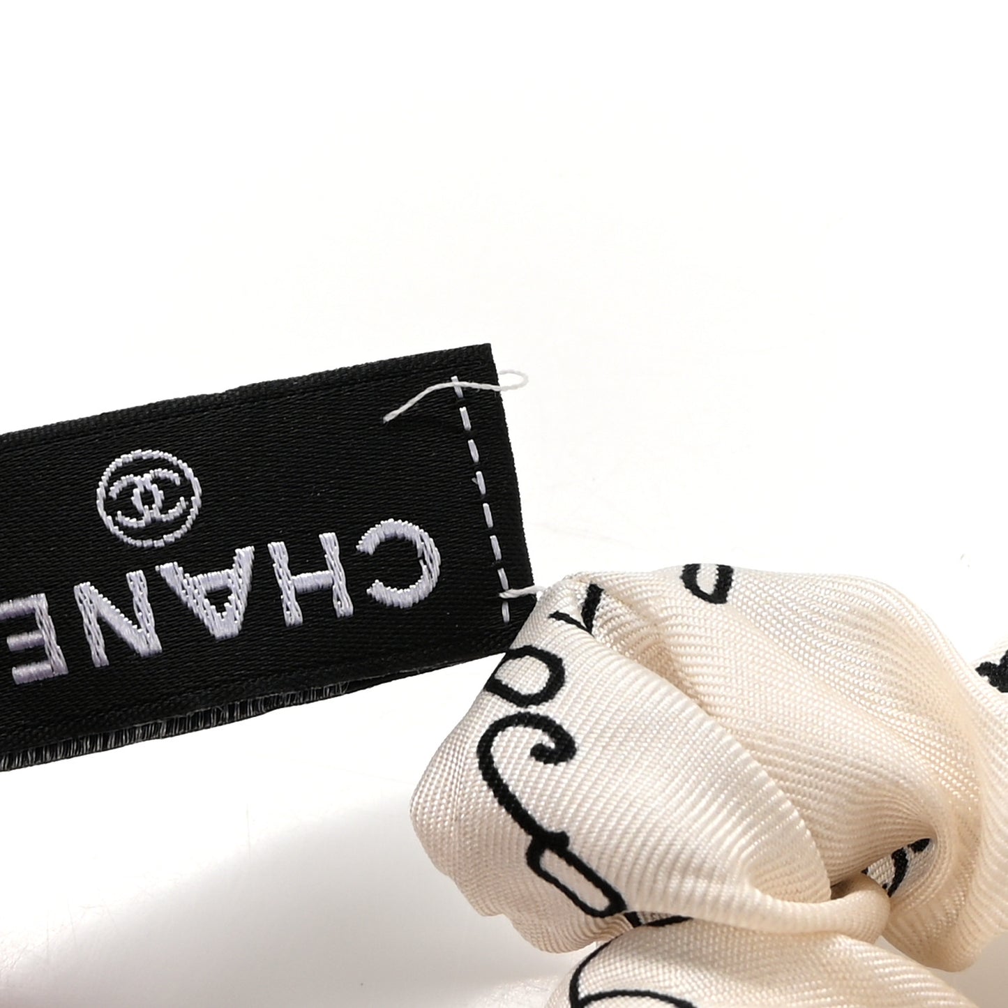 Silk Twill Square Scarf Hair Tie White Black