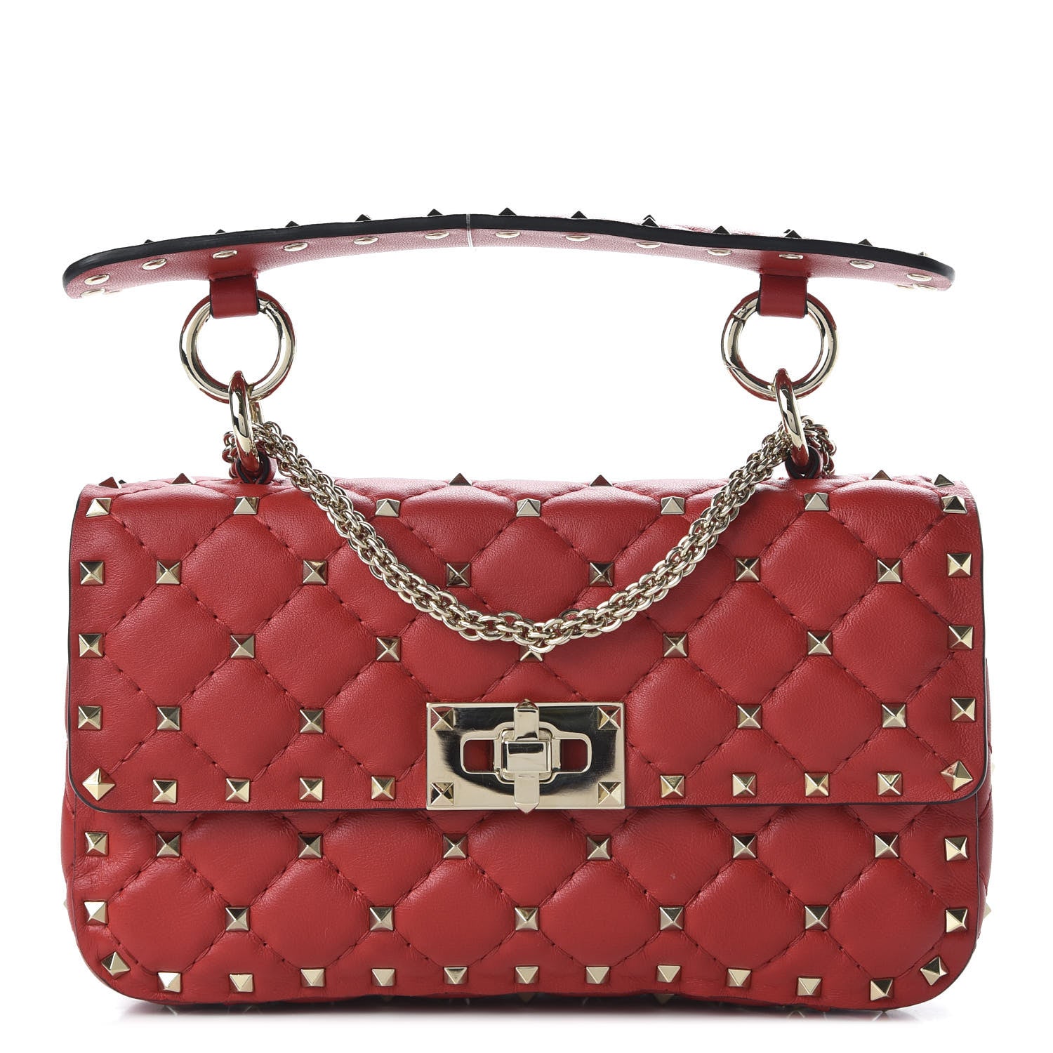 Valentino Garavani Lambskin Small Rockstud Spike Shoulder Bag Red 1 of 9