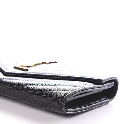 Saint Laurent Grain De Poudre Matelasse Chevron Monogram Flap Wallet Black 8 of 9