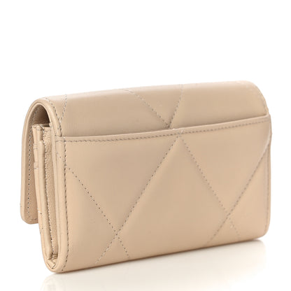 Chanel Shiny Goatskin Quilted Chanel 19 Flap Wallet Beige 3 of 11