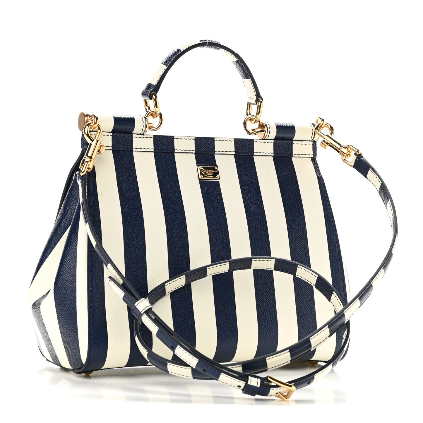 Dauphine Embroidered Striped Print Medium Miss Sicily Satchel White