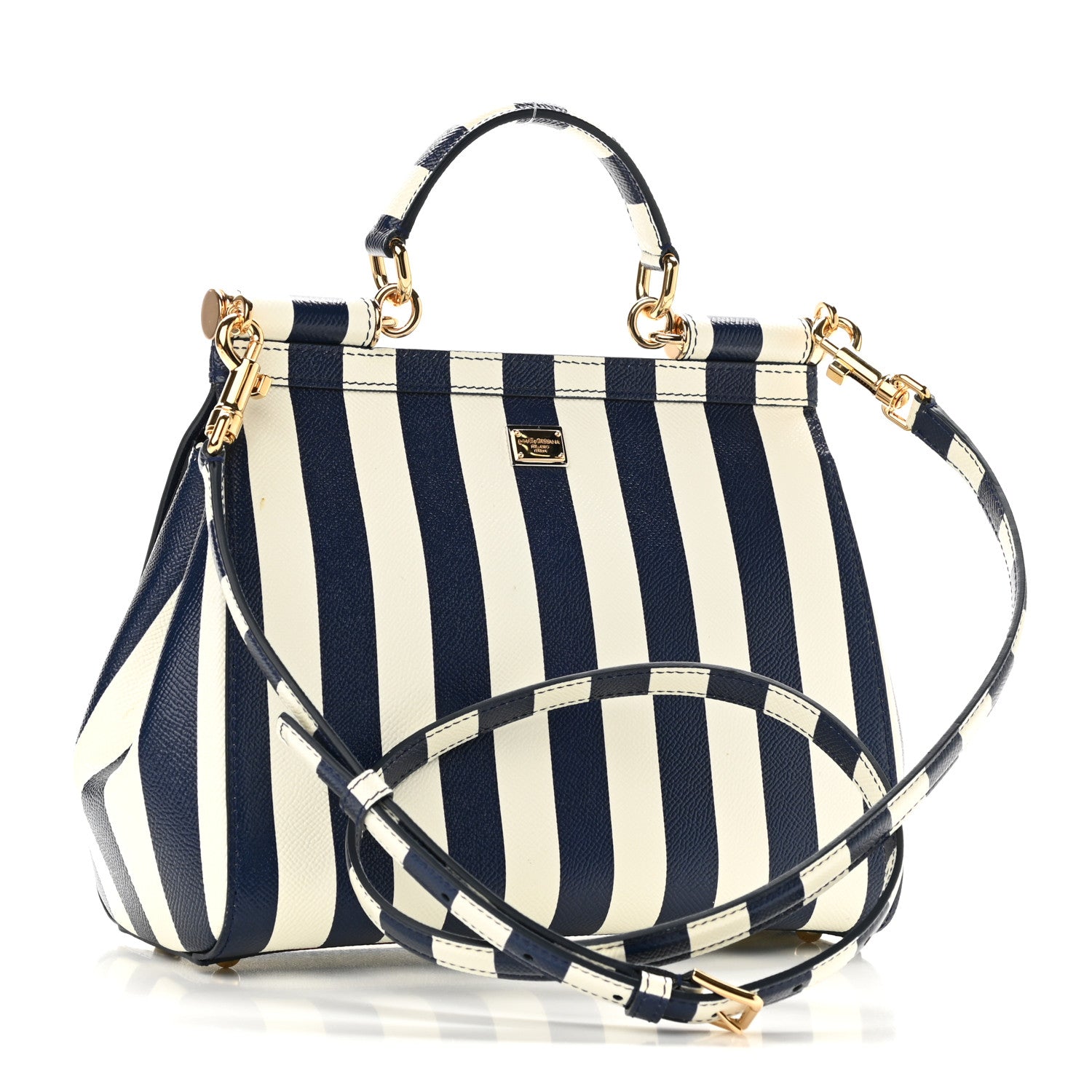 Dolce & Gabbana Dauphine Embroidered Striped Print Medium Miss Sicily Satchel White 3 of 9