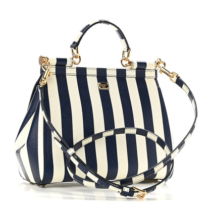 Dolce & Gabbana Dauphine Embroidered Striped Print Medium Miss Sicily Satchel White 3 of 9