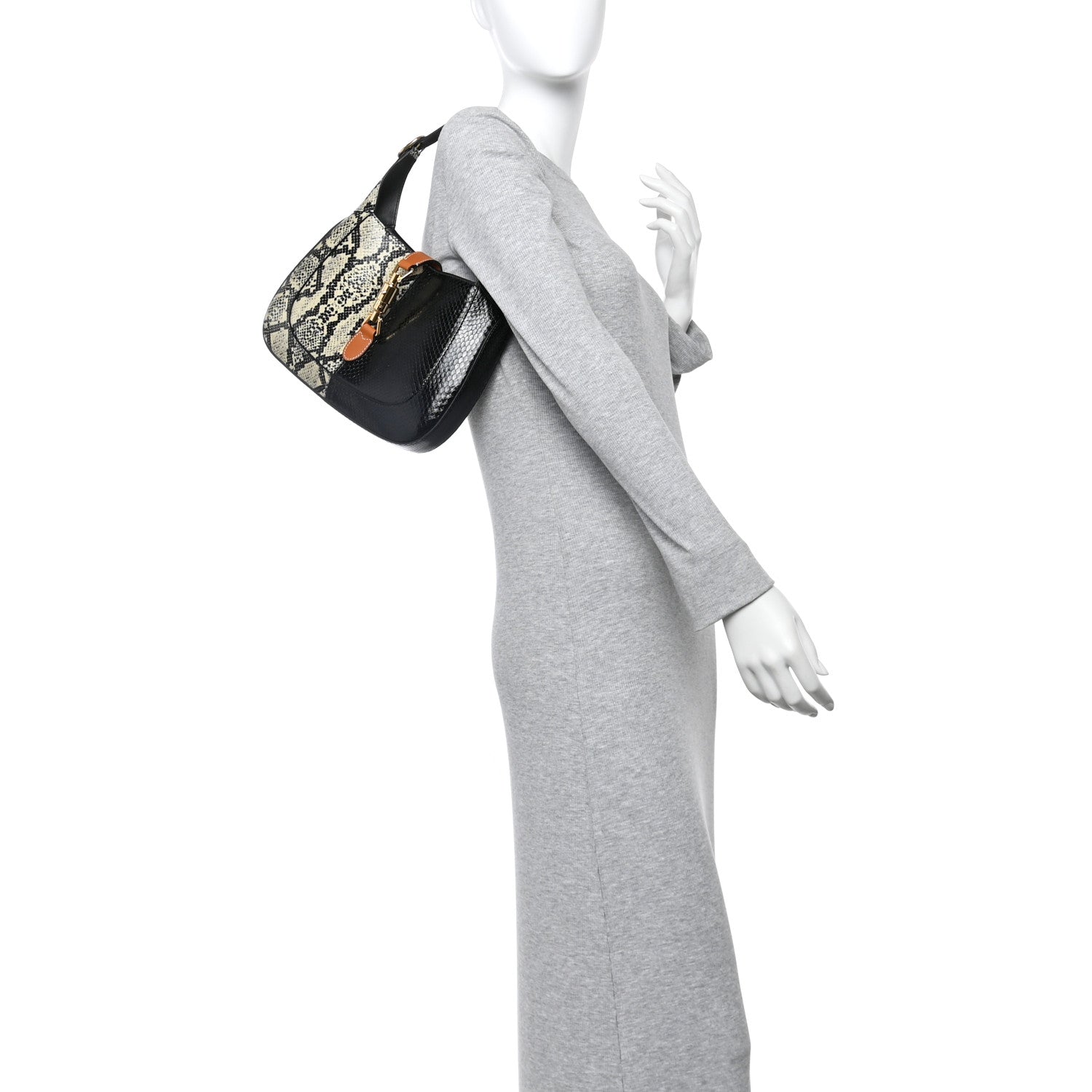 Gucci Snakeskin Small Jackie 1961 Hobo Black Beige 2 of 10