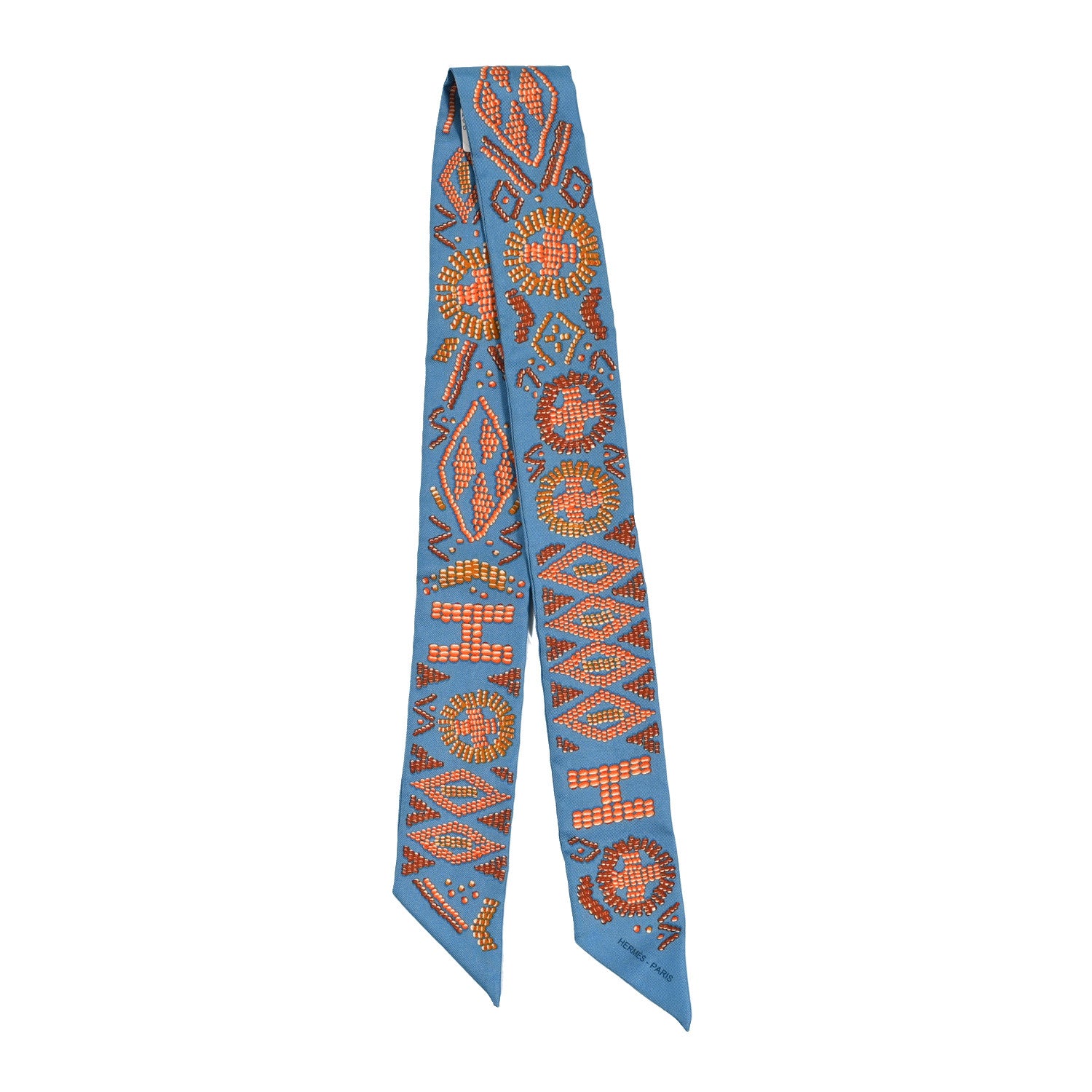 Hermes Silk Kelly En Perles Twilly Bleu Azur Orange 2 of 3