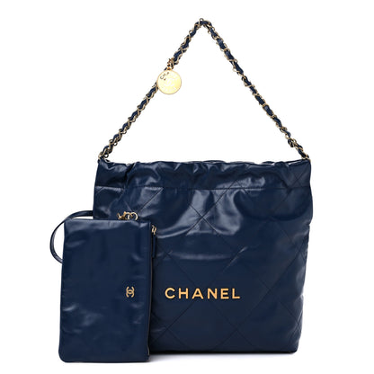 Chanel Shiny Calfskin Quilted Small Chanel 22 Navy 1 of 10