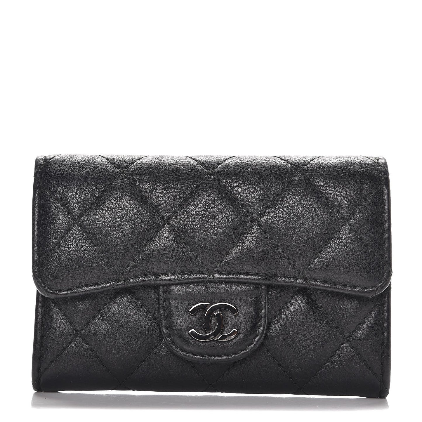 Crumpled Calfskin Quilted Card Holder So Black