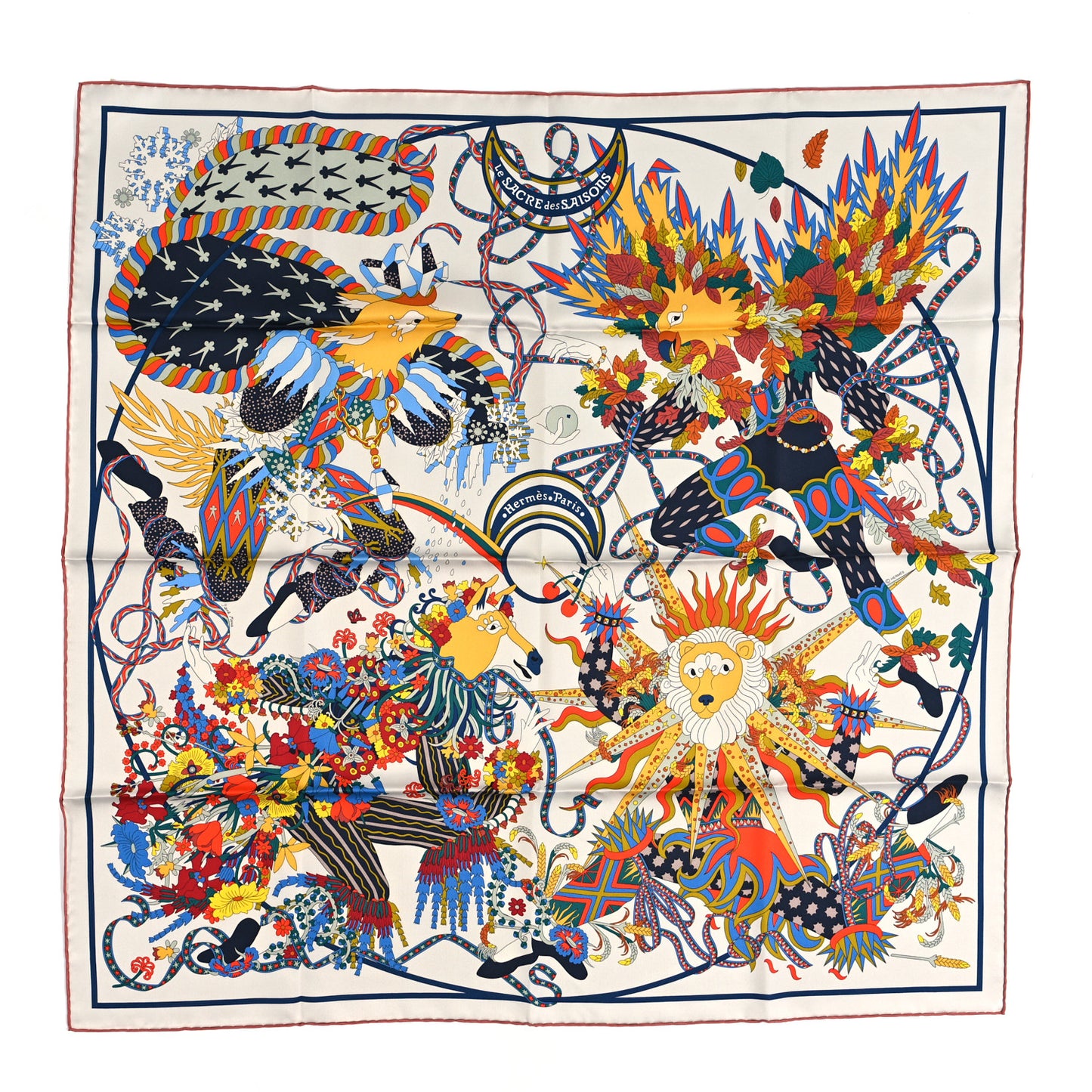 Silk Twill La Sacre Des Saisons Scarf 90 Craie Jaune Soleil
